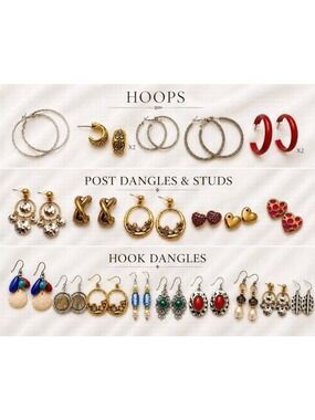 23 Pair Vintage Y2K Earrings Lot Hoops Dangles Studs Mixed Jewelry Bundle EUC